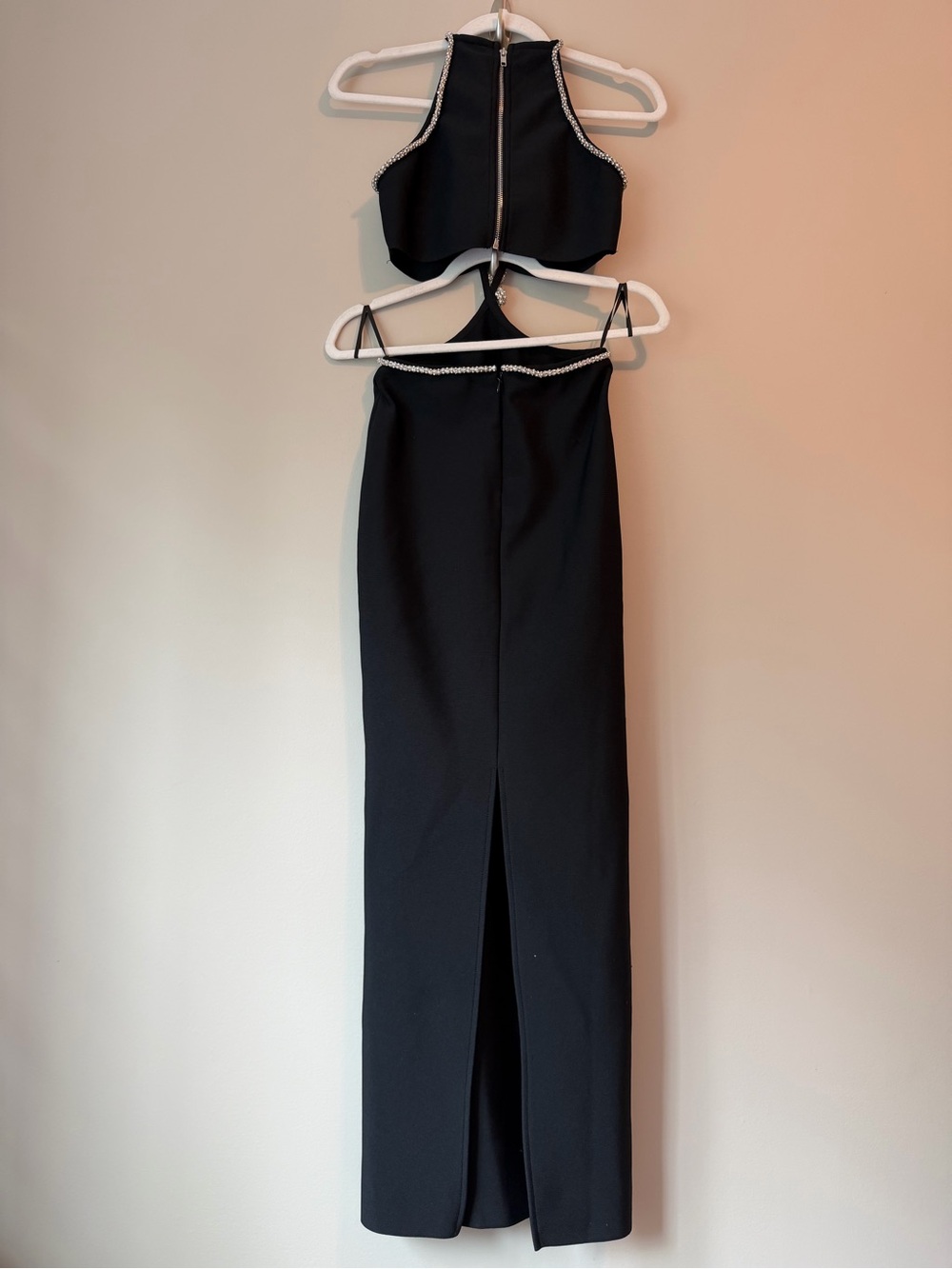 Hello Molly Black Rhinestone Trim Cutout Column Gown Sz M NWT - Picture 2 of 5
